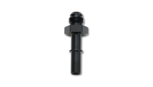 Vibrant -6AN to 3/8in hose barb EFI adapter, black anodized, hex fitting on top, barbed end below