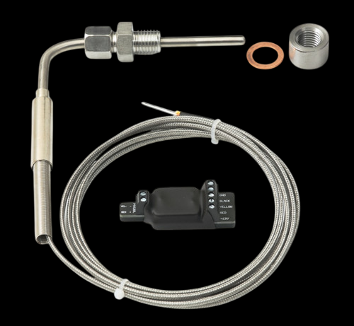 GFB D-Force EGT probe with braided lead, connector block, weld-in bung and copper washer
