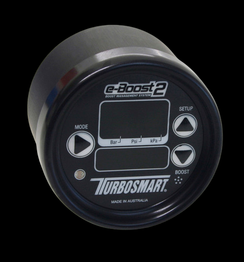 Turbosmart eB2 66mm Black boost controller, front angle view showing display, Mode, Setup, Boost buttons