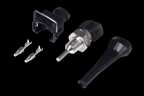 Haltech oil temp sensor kit, threaded probe, EV1 connector housing, two pins, boot, 1/8 NPT