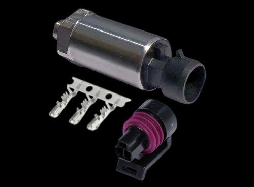 Haltech 150 PSI pressure sensor with 1/8 NPT fitting, mating connector plug and terminal pins
