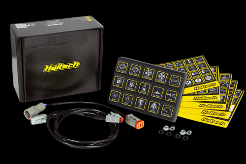 Haltech CAN Keypad 15 Button 3x5 kit with box, keypad, wiring harness, connectors and screws