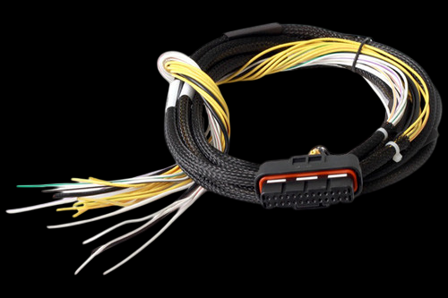 Haltech HPI8 igniter flying lead loom, black connector, braided wire bundle, bare lead ends