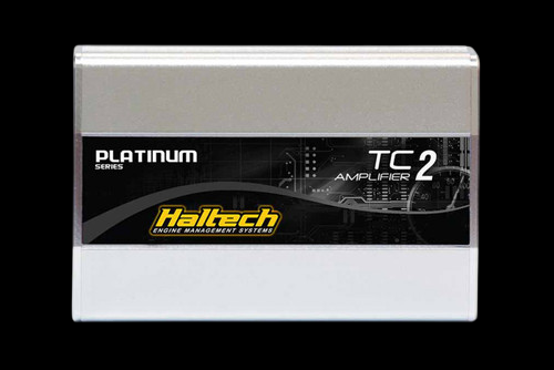 Haltech TCA2 Platinum Series Dual Channel Thermocouple Amplifier box, front label view, silver casing