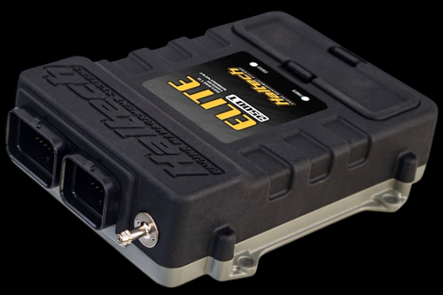 Haltech Elite 2500 T ECU, angled view showing dual connector ports and rugged black case