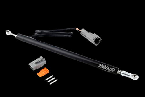 Haltech Linear Position Sensor, 150mm travel, shown with connector, pins and terminal housing pieces.