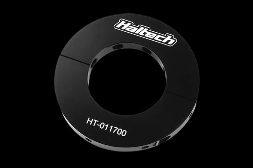 Haltech Driveshaft Split Collar, black ring shown face-on with center bore and logo, HT-011700 label