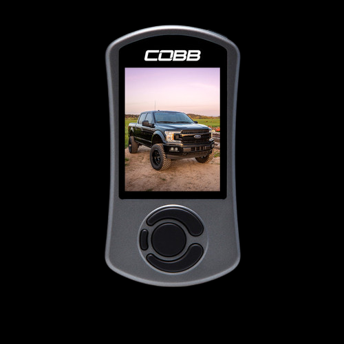 Cobb AccessPORT V3 for Ford F-150 3.5L EcoBoost, front view showing truck display screen and controls
