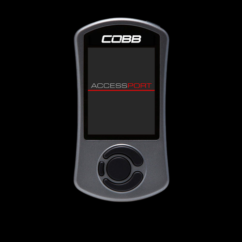 Cobb AccessPORT V3 handheld tuner, front view showing screen and directional button controls