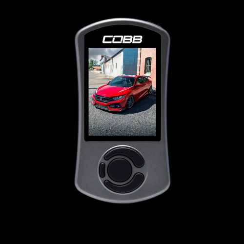 Cobb AccessPORT V3 for Honda Civic Si, front view showing screen with red Civic and control dial
