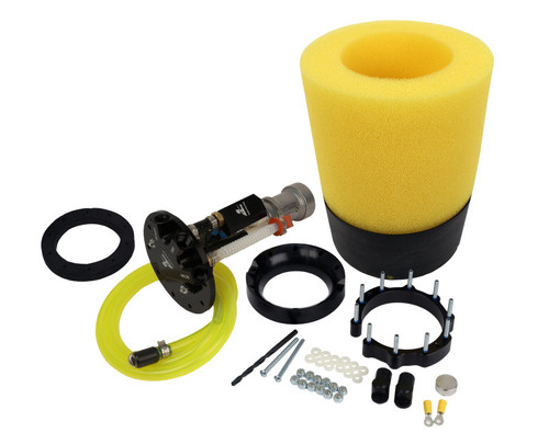 Aeromotive Phantom 450 Apex Kit with yellow foam filter, fuel pump, mounting hardware and jet siphon hose