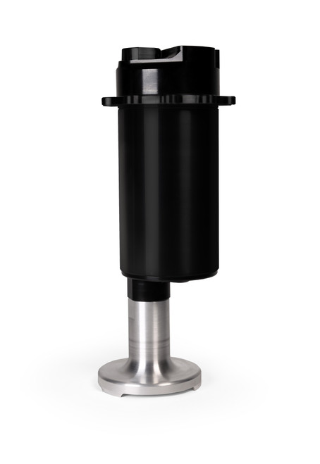 Aeromotive Brushless Spur Gear In-Tank Fuel Pump with TVS Controller, side angle showing mounting flange, connector top and stainless inlet base
