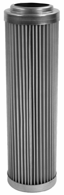 Aeromotive 40 micron stainless steel filter element, cylindrical pleated body with metal end caps, front angle view