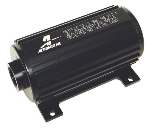 Aeromotive Marine 1200 HP EFI Pump, black finned cylindrical body with mounting bracket, side inlet fitting visible