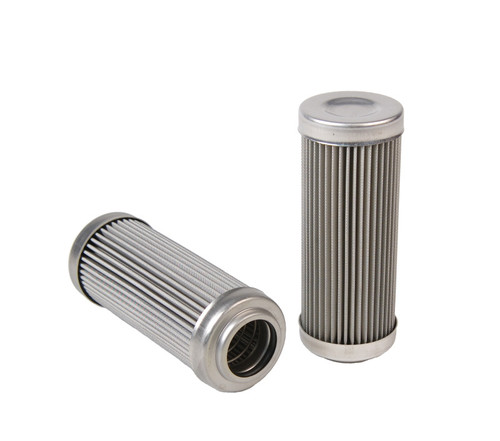 Aeromotive Pro-Series 100 Micron SS replacement filter element, two stainless pleated cartridges shown upright.