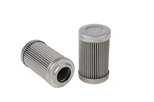 Aeromotive 100 micron stainless filter element, two cylindrical mesh cartridges, one lying, one upright