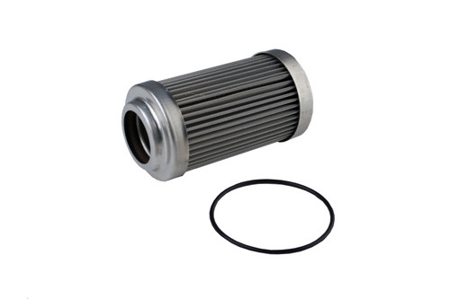 Aeromotive 40 micron stainless filter element with pleated media and metal end caps, matching o-ring shown below