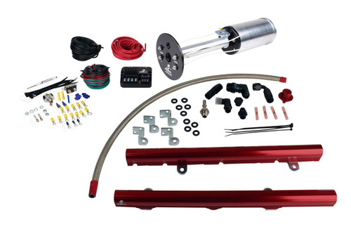 Aeromotive C6 Corvette fuel system kit with A1000 pump, red LS3 fuel rails, wiring, fittings and hardware