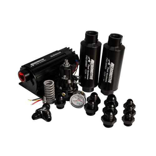 Aeromotive EFI 3.5gpm fuel system kit with pump, regulator, filters, gauge, and AN fittings