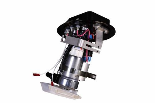 Aeromotive 450 Dual Drop-In Phantom fuel system, angled view showing pump module, wiring and filter sock