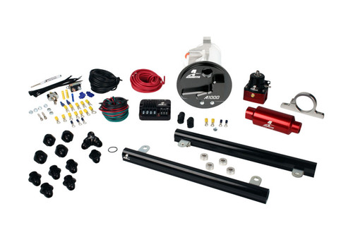 Aeromotive Stealth fuel system kit for 05-09 Mustang GT 5.4L, showing A1000 pump, rails, wiring, fittings