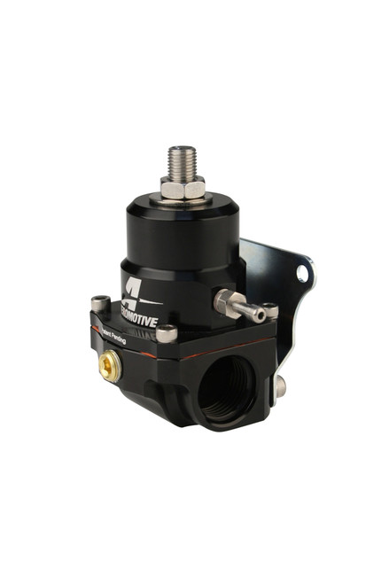 Aeromotive A1000 EFI fuel pressure regulator, black anodized body with dual -10 AN inlets, -6 return fitting, mounting bracket