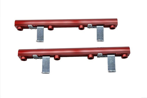 Aeromotive 96-98.5 Ford DOHC 4.6L Cobra billet fuel rails, red anodized pair with mounting brackets and injector ports