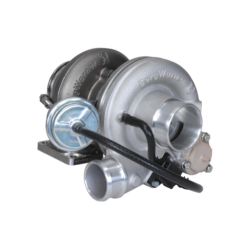 BorgWarner EFR 6758 turbo cartridge with aluminum bearing housing, actuator, and oil fittings visible