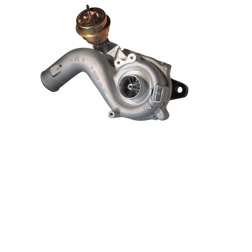 BorgWarner K04 turbocharger for Mazda CX-7, angled view showing compressor housing, wastegate actuator and inlet pipe