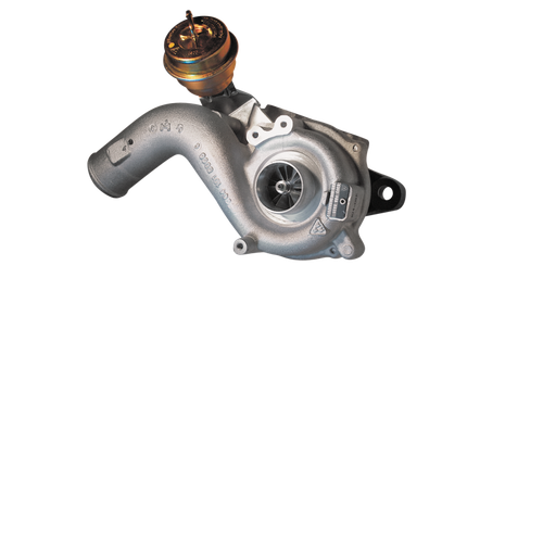 BorgWarner K04 turbocharger for Audi/VW 1.8L 5V TFSI, angled view showing compressor housing and wastegate actuator