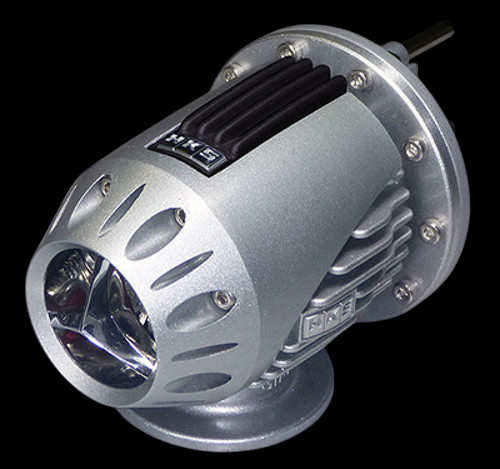 HKS Super SQV4 blow off valve, angled front view showing vented body, flange and outlet ports