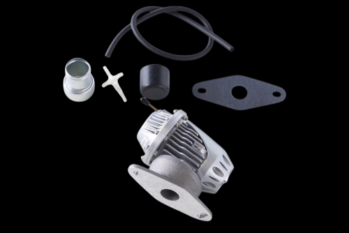 HKS SSQV4 BOV kit for Mazdaspeed 3/CX-7 with valve body, hose, gasket and fittings laid out