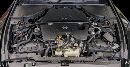 HKS Super SQV4 blow off valve installed on VR30DDTT V6 engine, RZ34 engine bay view