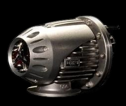 HKS SSQV4 BOV for S14 SR20DET, angled view showing ribbed body, vents and mounting flange bolts