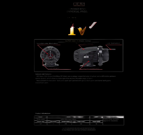 HKS Super SQV4 Black Edition blow off valve, front and side views showing body, actuator and fittings