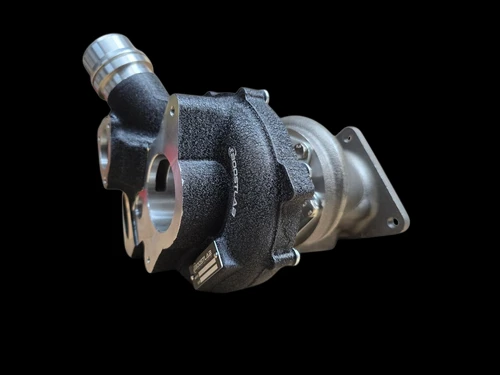 BL58XR turbocharger for Subaru WRX FA24, angled view showing compressor housing, inlet, and mounting flange