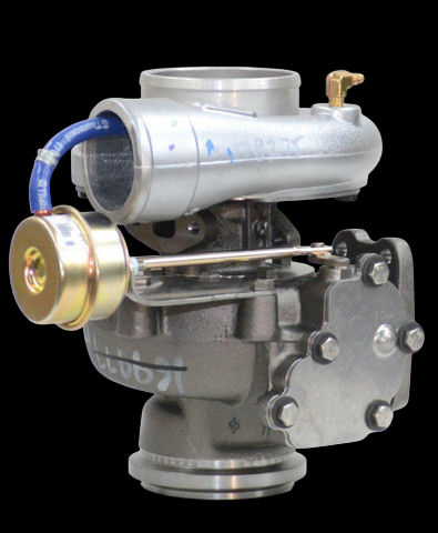 BorgWarner S300G turbocharger for Caterpillar 3126B, side angle showing compressor housing, oil fitting, and mounting flange