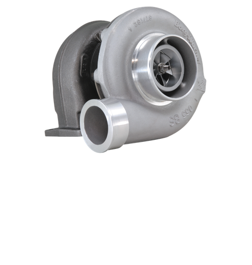 BorgWarner S300SX-E 8380 SuperCore turbo, angled view showing compressor wheel, housing and inlet flange