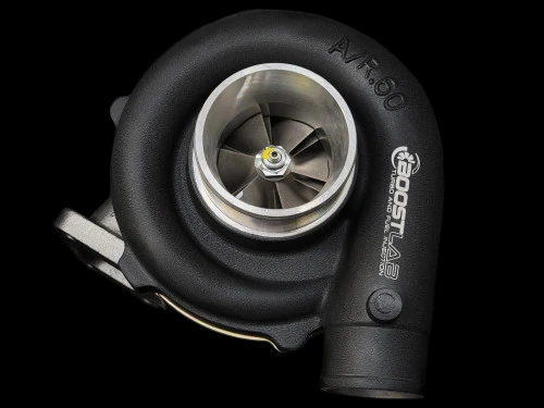 Boost Lab BL-5757 Turbocharger, front view showing compressor wheel, housing and inlet flange