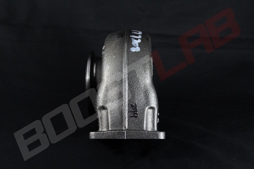 BorgWarner S200 1.27 A/R turbine housing, side view showing round inlet flange and mounting base.