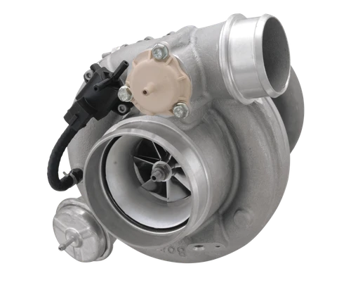 BorgWarner Super Core EFR B2 8374 turbocharger, side angle showing compressor wheel, wastegate actuator and turbine housing inlet