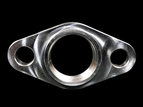Boost Lab BL Billet T6 large frame turbo oil drain flange, front view showing center bore and two mounting holes