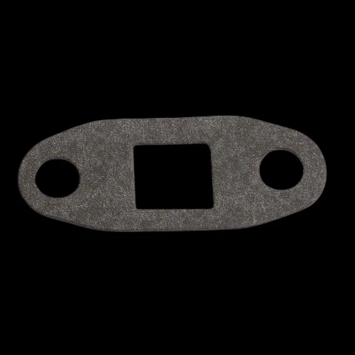 BL T3/T4 oil drain gasket, oval shape with two bolt holes and a square center cutout, flat top view
