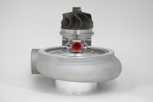 Xona Rotor 95-69S X3C turbo, front view showing compressor wheel, housing, and red actuator fitting