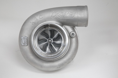 Xona Rotor 78-65 X3C turbocharger, front view showing compressor wheel, cast housing and elbow outlet