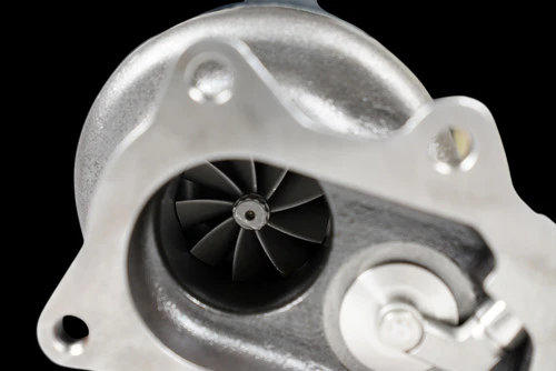 Boost Lab TD06SL2-20G turbo, close-up of compressor wheel and housing with mounting flange visible