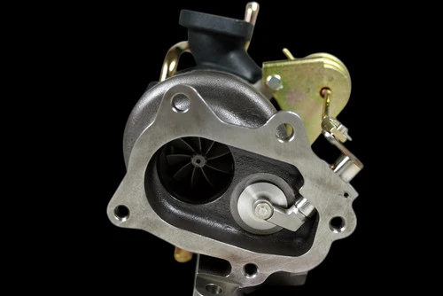 Boost Lab TD05H-20G turbocharger, front view showing compressor wheel, wastegate actuator and mounting flange