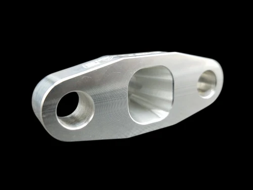 Boost Lab Billet T3/T4 Turbo Oil Drain Flange, -10 AN, angled view showing three machined bores