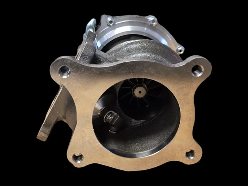 Boost Lab TD06SL2-54X turbocharger, front view showing compressor wheel and four bolt flange