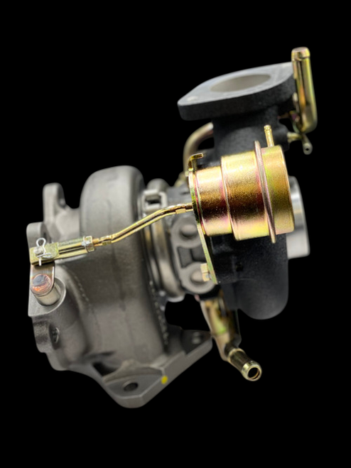 Boost Lab TD06SL2-54X turbocharger, angled view showing compressor housing, wastegate actuator, and oil lines